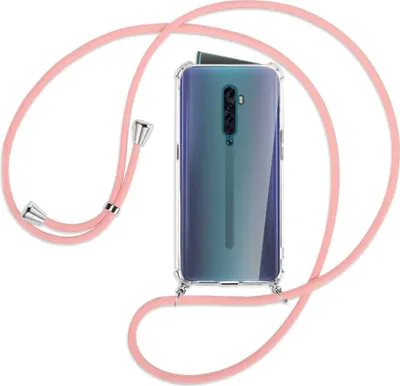Produktbild von Handykette Backcover-Schutzhülle mit Band (Metall silberfarben) für Oppo Reno2 - rosa