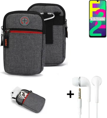 Produktbild von K-S-Trade Gürteltaasche + Kopfhörer kompatibel mit Samsung Galaxy F22 Handy Tasche Holster Schutz Hülle Handy Hülle grau Zusatzfächer 1x