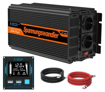 Obrázek produktu pro Měnič napětí 2000 W - 12 V na 230 V - 2 zásuvky - LCD displej