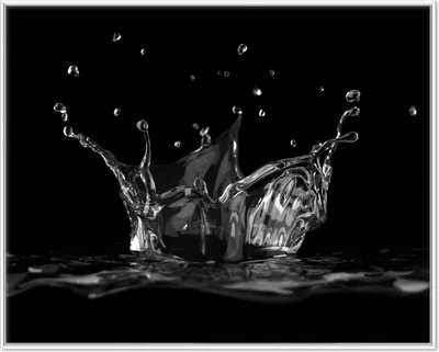 Produktbild von Wallario Wandbild Aufspritzendes Wasser Schwarz-Weiß, Größe: 40,30 x 50,30 cm, Poster mit weißem Aluminiumrahmen