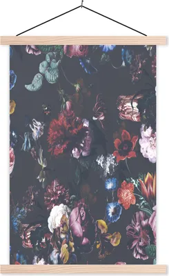 Produktbild von MuchoWow® Textilposter Blumen - Farben - Kunst 60x90 cm mit holzfarbenen Rahmen - Textil