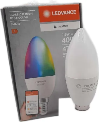 Produktbild von LEDVANCE SMART+ MATTER Classic, 4,9 W, 0,5 W, E14, 470 lm, 20000 h, Multi, Weiß