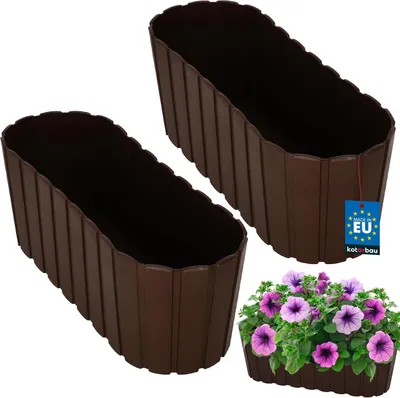 Produktbild von KOTARBAU® 2er Set Blumenkasten Balkon Blumentopf 40x13x13cm Braun Pflanzkübel Pflanzkasten Pflanzentopf Kunststoff Balkonkasten Rustikal Übertopf groß