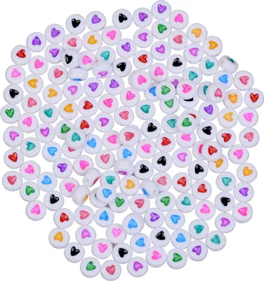 Immagine prodotto di Perline a forma di lettera, 250 pezzi, 4x7 mm, bianche e colorate, rotonde, mix di cuori colorati
