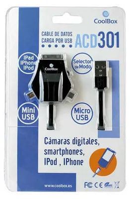 Productafbeelding van CoolBox ACD 301, 1 meter, USB, microUSB/miniUSB/Apple iPhone, mannelijk/mannelijk, zwart