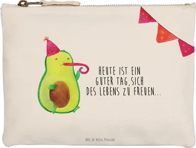 Produktbild von Mr. & Mrs. Panda Waschtasche Avocado Party Grösse XL Große - Weiß - Geschenk, Make-Up Tasche, Etui, Kulturtasche, Schulmäppchen, Happy Birthday, Geburtstag, Stoffbeutel