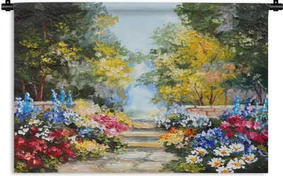 Produktbild von MuchoWow® Wandteppich Wandbehang Malerei - Blumen - Natur - Ölfarbe 90x60 cm Tapisserie Dekoration Wandtuch - Wandskulpturen - Bildteppich
