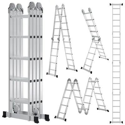 Productafbeelding van Eikuavons aluminium multifunctionele ladder 7-in-1, 4x5 treden, ongeveer 580 cm / 5,8 meter, inklapbare scharnierladder voor huis en werkplaats, instapladder, maximale draagkracht 150 kg
