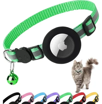 Produktbild von Reflektierendes Halsband für Katzen mit Airtag-Halterung - Rosa - 22 bis 35 cm - Katzenhalsband mit Airtag-Hülle, Sicherheitsverschluss und Tracker