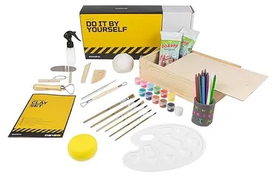 Produktbild von DIBYS Töpfer-Set für Kinder und Erwachsene mit weißem Ton Modellierwerkzeug und Holzpinsel