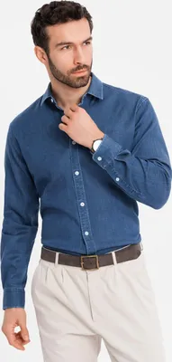 Zdjęcie produktu dla Ombre Clothing Męska koszula dżinsowa Temetiu ciemnoniebieski L