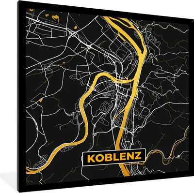 Produktbild von MuchoWow® Gerahmtes Poster Schwarz und Gold - Stadtplan - Koblenz - Deutschland - Karte 40x40 cm - Poster mit Schwarzem Bilderrahmen Wandposter Rahmen Foto Bilder - Mit Rahmen - Wanddekoration Schlafzimmer