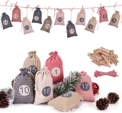Produktbild von Adventskalender zum Selbst Befüllen Stoffsäckchen Bastelset 24 Weihnachtskalender für Kinder Mädchen