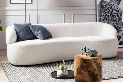 Produktbild von SalesFever Nierensofa 3-Sitzer | mit abgerundeten Armlehnen | Bezug Bouclé Stoff | B 220 x T 93 x H 70 cm | weiß