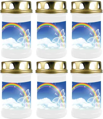Produktbild von Grabkerze Weiß 6er Pack, Brenndauer: 48 Stunden ( je Kerze ), Motiv: Regenbogen 2