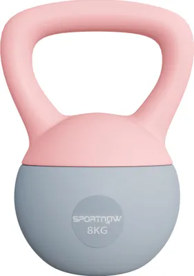 Obrázek produktu pro Kettlebell (ruská činka) – 8 kg – naplněná pískem, potažená plastem – 19 x 19 x 28 cm – silový trénink, paže – růžová