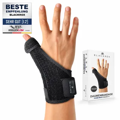 Produktbild von BLACKROX Daumenbandage POLLEXA V1 Daumenstütze für rechts & links Arthrose Daumenschiene Sehnenscheidenentzündung, Schwarz, One Size