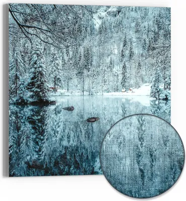 Produktbild von DEQORI Hybrid Leinwand Bild 50x50 cm 'Winterspiegelung' Wandbild Glas flach modern