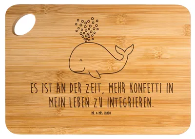 Produktbild von Mr. & Mrs. Panda Holzbrett Wal Konfetti - Transparent - Geschenk, Hackbrett, Diät, Frühstücksbrett, Geburtstag, Meer, Abnehmen, Trennung, Schneidebrett, holzschneidebrett