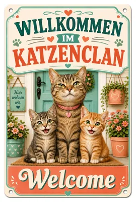 Produktbild von Blechschild Willkommen im Katzenclan 20 x 30 cm Türschild AstraDesign