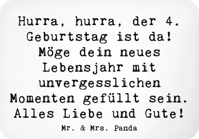 Produktbild von Mr. & Mrs. Panda magnet Spruch 4. Geburtstag Feiern - Weiß - Geschenk, Kindergeburtstag, Notizhalter, Happy Birthday, whiteboardmagnet, zettelhalter, haftmagnet, vierter