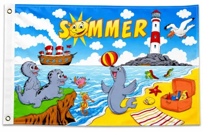 Produktbild von Flagge Sommer Leuchtturm 90 x 150cm, Stoffgewicht ca. 100 g/m² -Fahne- Hissfahne- Hissflagge - Sturmflagge -zum hissen - keine billige Chinaqualität!