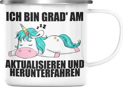 Produktbild von Trendation - Lustige Einhorn Spruch Mitarbeiter Geschenk Arbeitskollege Emaille Tasse Kollegin Abschiedsgeschenk (Silber)