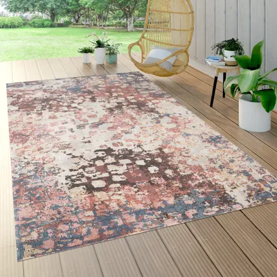 Produktbild von Outdoor Teppich Wetterfest Balkon Wohnzimmer Küche Vintage Abstrakt Beige Rosa Grösse 120x170 cm