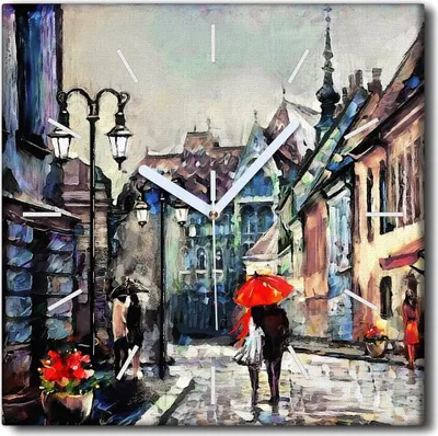 Produktbild von Coloray Uhr auf Leinwand 30x30 cm Wand Uhr Dekoration Wohnzimmer Segeltuch weiße Zeiger -Europa Stadt Ungarn