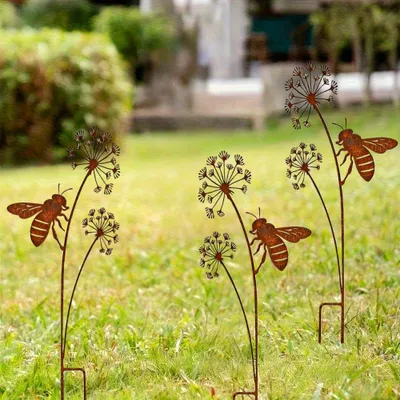 Produktbild von Gartenstecker Löwenzahn mit Biene 2er-Set Metall Rostoptik