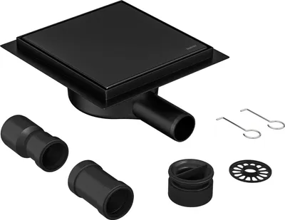 Immagine prodotto di Piatto doccia - design elegante, con dispositivo antiodore - 1 pezzo - nero - acciaio inox - 15 x 15 cm