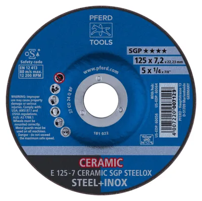 Image de PFERD TOOLS Disque à ébarber E CERAMIC Ligne performance SG STEELOX pour acier/acier inoxydable