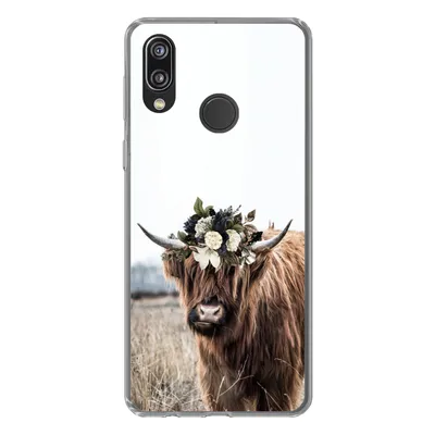 Produktbild von MuchoWow® Handyhülle Schutzhülle Hülle für Huawei P20 Lite (2020) Schottischer Highlander - Blumen - Tiere Silikon Softcase Handy Hülle - Kartenhalter