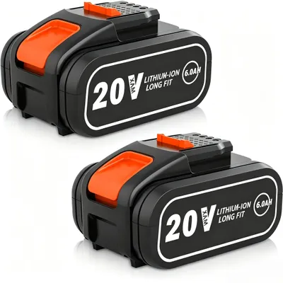 Immagine prodotto di Confezione da 2 batterie di ricambio per utensili Worx 20V, 6,0 Ah, compatibili con WA3553, WA3551, WA3572, WX390, WX176, WX178, WU268, WX166.4, WX372