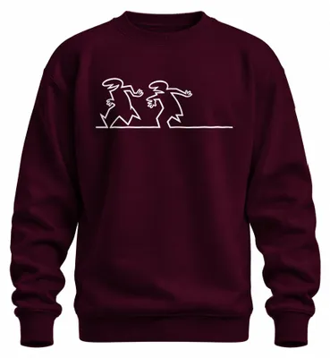 Immagine prodotto di Maglietta con cappuccio, modello "Strichmännchen Osvaldo", linea Cavandoli, colore bordeaux, taglia S