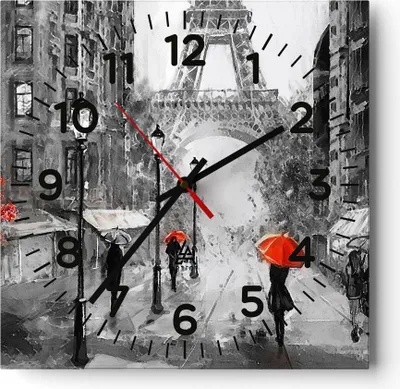 Produktbild von Wanduhr - Quadrat - Glasuhr - Paris Stadt Zuhause - 30x30cm - Schleichendes Uhrwerk - Lautlos - zum Aufhängen bereit - Dekoration Modern - Wanddekoration aus Glas - C4AC30x30-3942