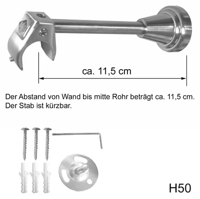 Produktbild von Edelstahl Look Gardinenstange 20mm Wandträger 1-läufig, Kristall Disco Kugel, Länge wählbar H50 E87 R