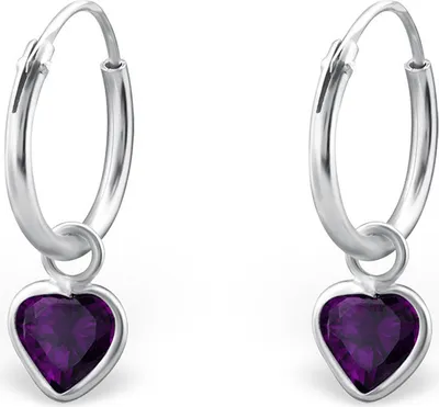 Produktbild von Creolen für Kinder: Mädchen Silber Ohrringe mit Zirkonia Herz CZ Amethyst (lila)