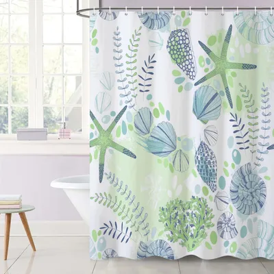 Immagine prodotto di Tenda da doccia tropicale con motivi di conchiglie e stelle, 180x200 cm