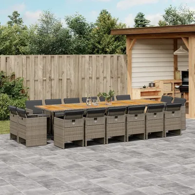 Produktbild von 2024 cloris 17-tlg. Garten-Essgruppe mit Kissen Grau Poly Rattan - Gartenmöbel-Sets“2024 cloris