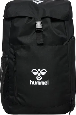 A black backpack with the Hummel logo on the front.