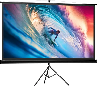 Produktbild von Beamer Leinwand mit Stativ 221 x 124 cm 100 Zoll 16:9 HD 4K Rollo-Leinwand