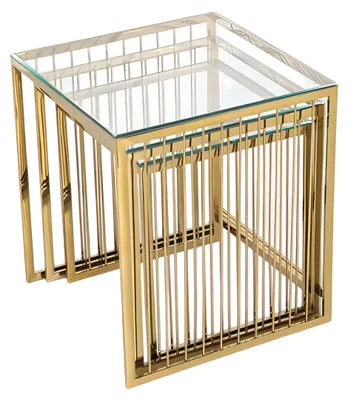 Produktbild von Eleganter Beistelltisch aus Edelstahl in Gold mit transparentem Design