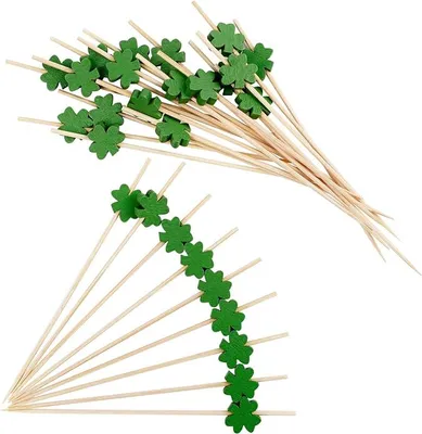 Produktbild von 100 Stück Cocktailspieße Kleeblatt Hölzerne Cocktail Zahnstocher Patrick's Day Partyspieße Sticks für St. Patrick's Day Hochzeit Geburtstag Party Dekoration