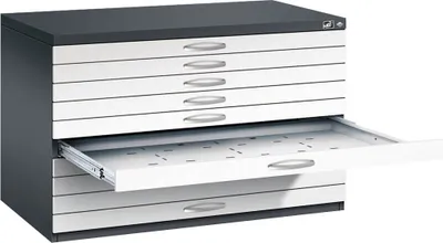 Produktbild von CP 7100 Planschrank schwarzgrau, verkehrsweiß 10 Schubladen 110,0 x 76,5 x 76,0 cm