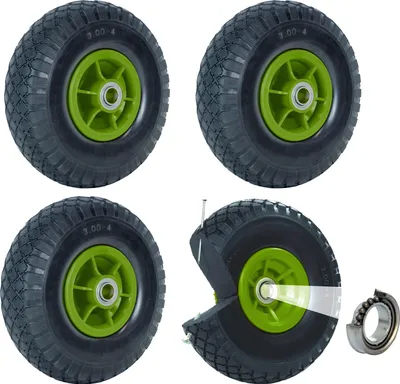 Produktbild von 4x Sackkarrenrad PolyurethanRad 260x85 mm 3.00-4 60 mm versetzte Nabe Ø 20 mm grün Vollgummi Bollerwagen