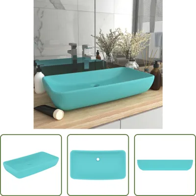 Produktbild von The Living Store Luxus-Waschbecken Rechteckig Matt Hellgrün 71x38 cm Keramik
