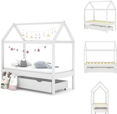 Produktbild von vidaXL Kinderbett mit Schublade Weiß Massivholz Kiefer 70x140 cm -  Baby- & Kleinkinderbetten