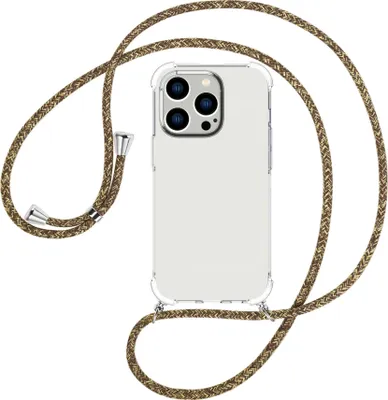 Produktbild von Handykette Backcover-Schutzhülle mit Band (Metall silberfarben) für Apple iPhone 15 Pro - braun+beige