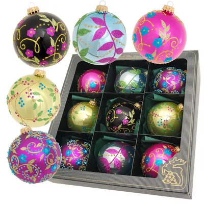Produktbild von Krebs Glas Lauscha - 9er Boxset Christbaumkugeln Enchanted Forest aus Glas - Größe ca. 8cm